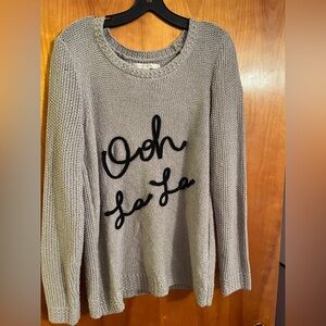 Lauren Conrad Gray Crew Neck Sweater with Ooh La La Print